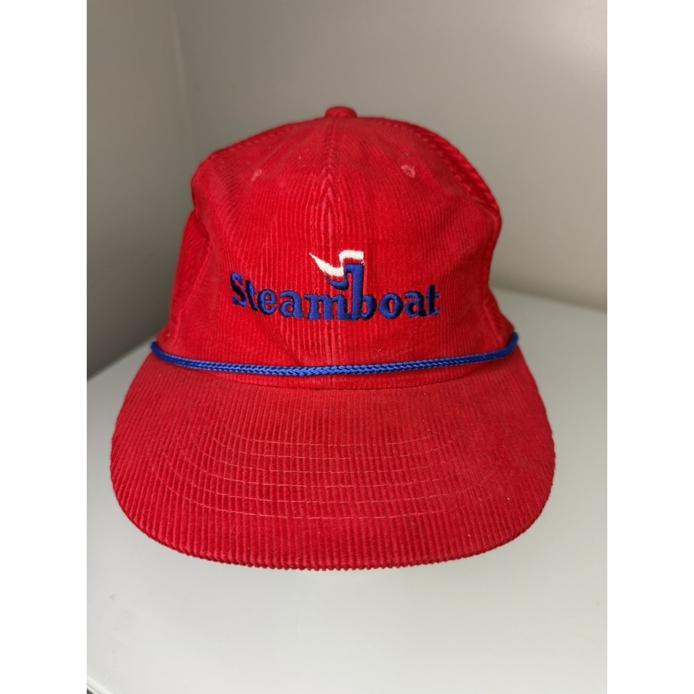 Vintage 80's Steamboat Colorado Red Corduroy SnapBack Hat Cap Ski Snow Resort